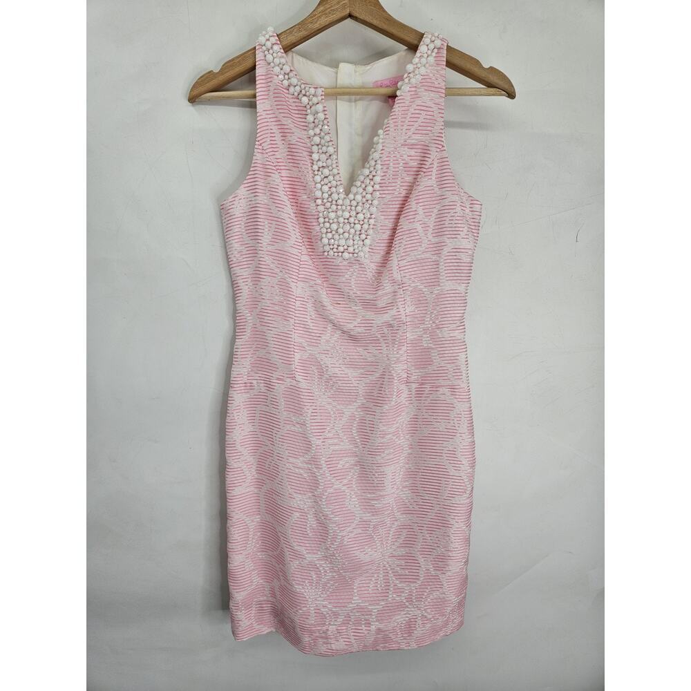 Lilly Pulitzer Rosy Posie Pink Airy Shift Sleeveless Dress Preppy Party Size 00